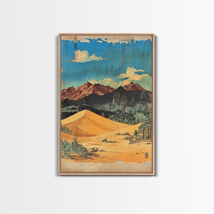 Golden Desert Dunes And Rugged Mountains Wall Art, Southwestern Landscape Print, Cactus Decor, Modern Western Home Decor