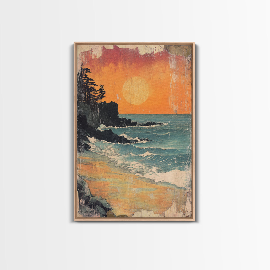 Rocky Pacific Beach Sunset Wall Art, Coastal Seascape Art Print, Ocean Wall Decor, Beach House Decor, Large Wall Art Prints