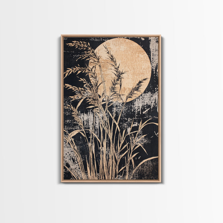 Moonlit Pampas Grass Canvas Print, Botanical Wall Art, Black And White Art, Neutral Wall Decor, Japandi Decor, Bedroom Art