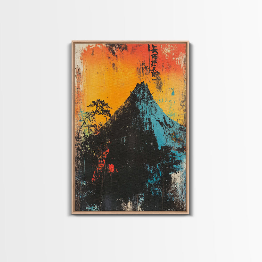Dramatic Mountain Peak At Orange Sunrise Wall Art, Japanese Landscape Print, Bold Modern Nature Decor, Office Or Living Room Art