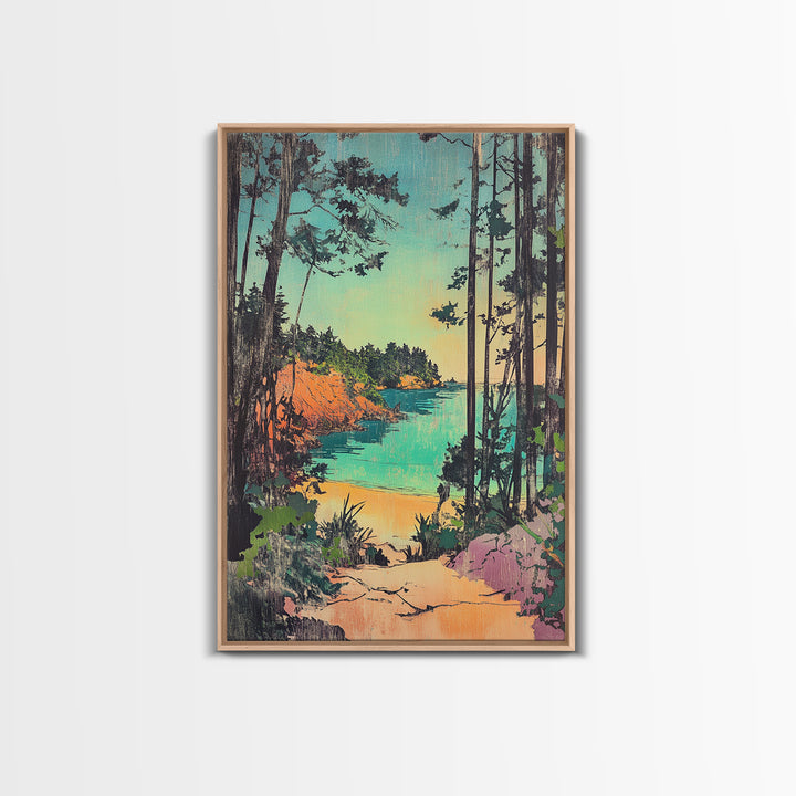 Forest Path To Turquoise Hidden Beach Wall Art, Coastal Canvas Print, Whimsical Nature Decor, Beach House Wall Decor Gift For Her