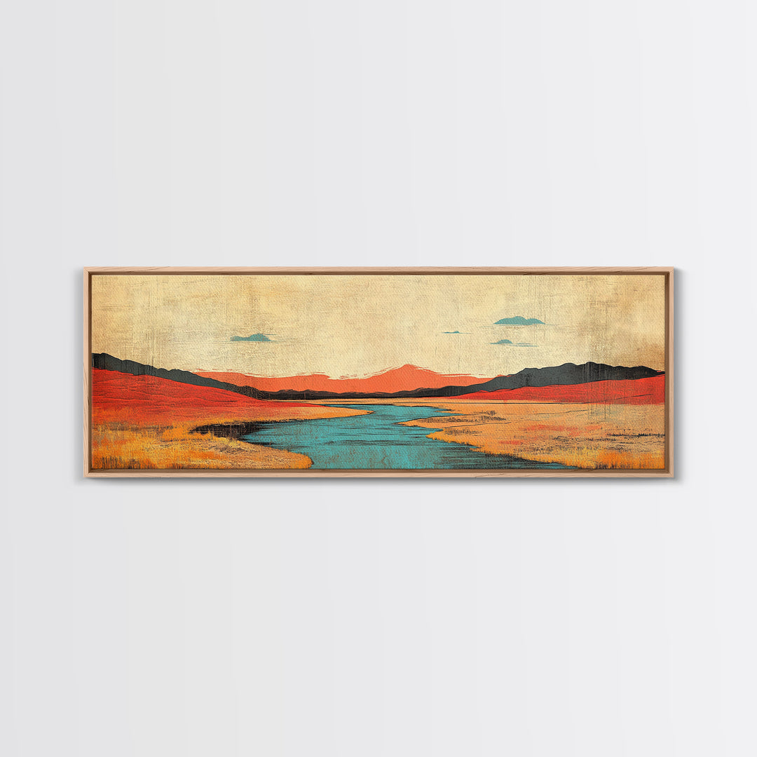 Red Grass Valley River Landscape Canvas Print, Modern Southwestern Wall Art, Wide Horizontal Nature Decor For Living Room
