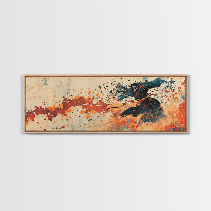 Flowing Black Dancer Abstract Wall Art, Feminine Figure Print, Orange Motion Decor, Contemporary Canvas For Bedroom Or Living Room