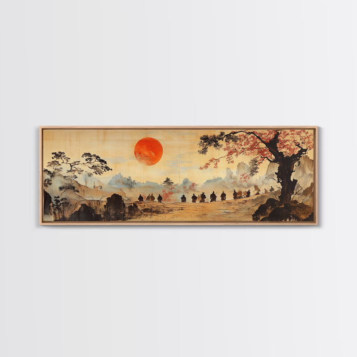 Red Sun Mountain Journey Wall Art, Japanese Landscape Print, Panoramic Canvas, Asian Home Decor, Living Room Decor Gift Idea