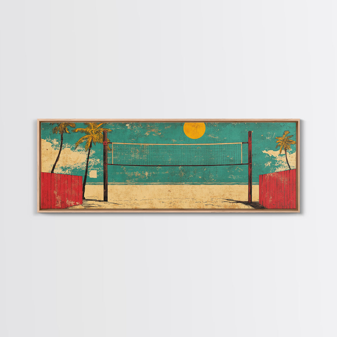 Retro Beach Volleyball Wall Art, Tropical Canvas Print, Coastal Decor, Summer Sport Poster, Game Room Decor, Gift For Him
