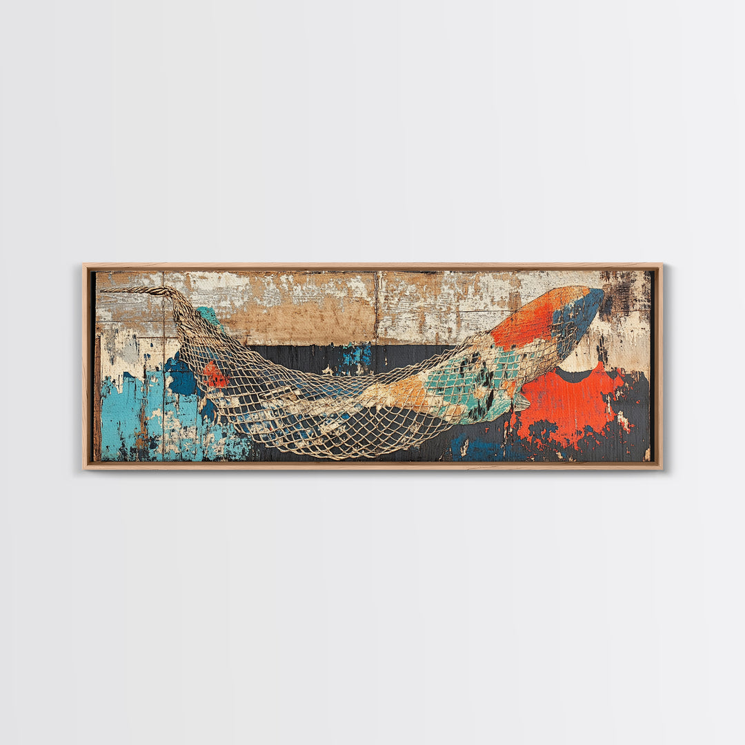 Weathered Fishing Net Wall Art, Coastal Canvas Print, Nautical Decor, Beach House Art, Rustic Seascape, Ocean Wall Decor