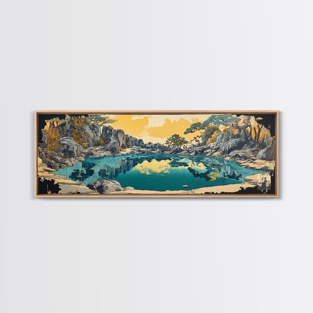 Turquoise Mountain Lake Canvas Print, Rocky Alpine Landscape Wall Art, Serene Nature Decor, Japandi Living Room Art Gift
