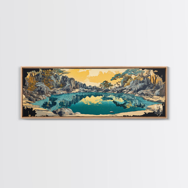 Turquoise Mountain Lake Canvas Print, Rocky Alpine Landscape Wall Art, Serene Nature Decor, Japandi Living Room Art Gift