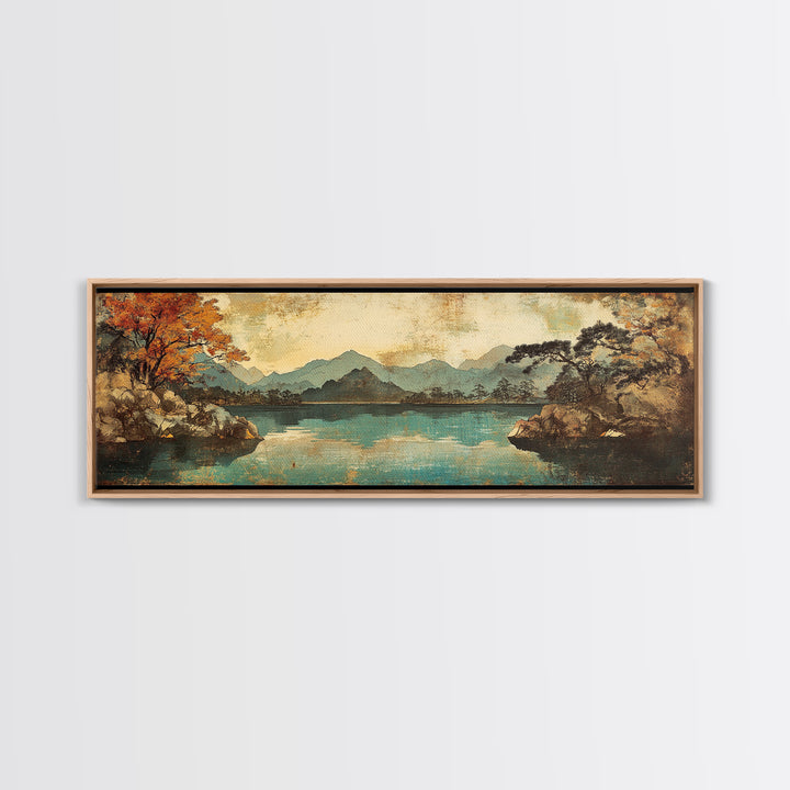 Autumn Mountain Lake With Misty Forest Wall Art, Panoramic Canvas Print, Nature Decor, Landscape Art For Living Room Decor