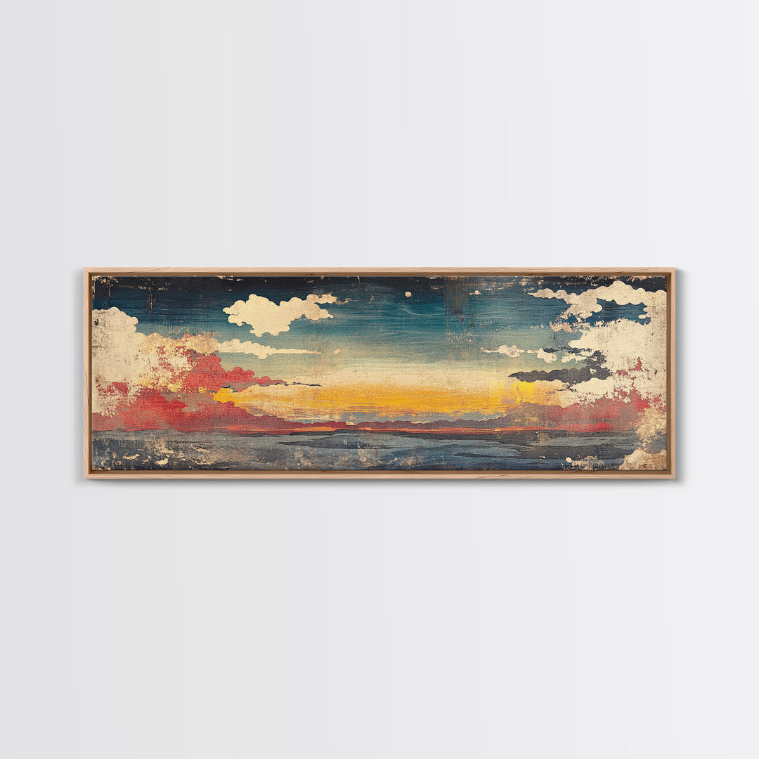 Moody Sunset Clouds Over Water Wall Art, Abstract Seascape Canvas Print, Coastal Landscape, Panoramic Home Decor, Living Room Art