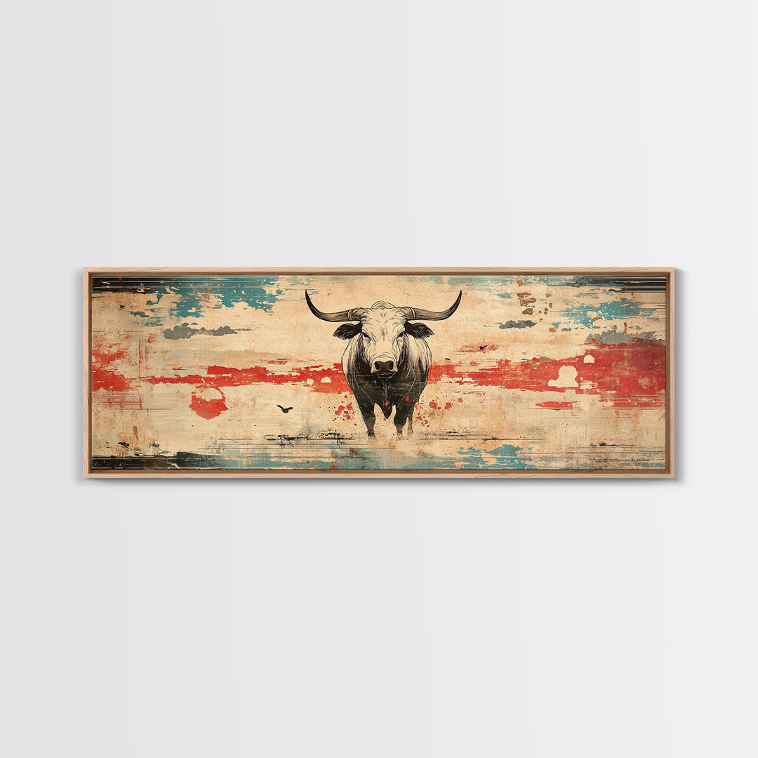 Longhorn Bull Rustic Southwest Wall Art, Western Ranch Canvas Print, Cowboy Home Decor, Desert Landscape, Gift For Him, Man Cave Decor