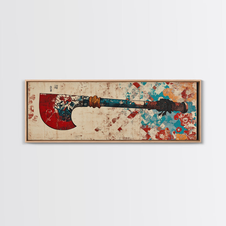 Red Blade Tribal Axe Wall Art, Grunge Weapon Illustration, Rustic Man Cave Decor, Bold African Inspired Canvas Print, Office Decor