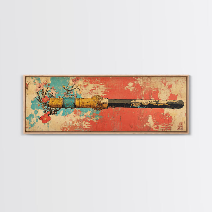 Samurai Katana With Cherry Blossoms Wall Art, Japanese Sword Canvas Print, Martial Arts Decor, Bold Asian Wall Decor, Gift For Him
