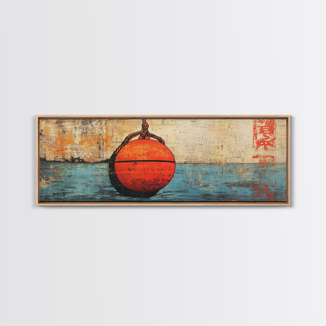 Red Fishing Buoy On Weathered Blue Water, Nautical Wall Art, Coastal Canvas Print, Beach House Decor, Ocean Wall Decor, Gift