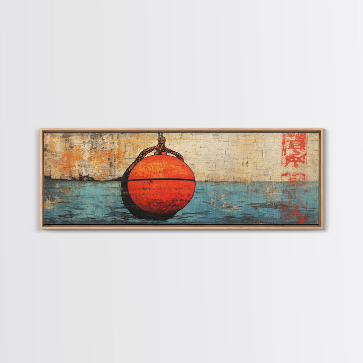 Red Fishing Buoy On Weathered Blue Water, Nautical Wall Art, Coastal Canvas Print, Beach House Decor, Ocean Wall Decor, Gift