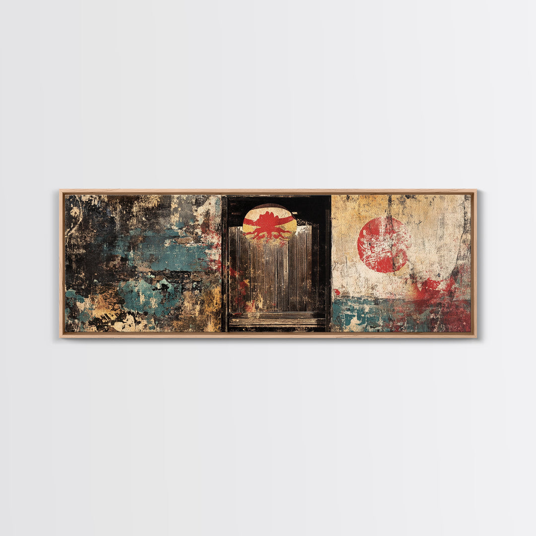 Weathered Japanese Doorway Framed Canvas Print, Wabi Sabi Wall Decor, Asian Inspired Art, Rustic Entryway Home Decor Gift