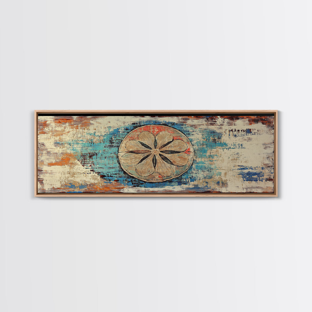Weathered Sand Dollar Coastal Wall Art, Rustic Beach House Decor, Nautical Canvas Wall Art, Panoramic Ocean Home Decor Prints