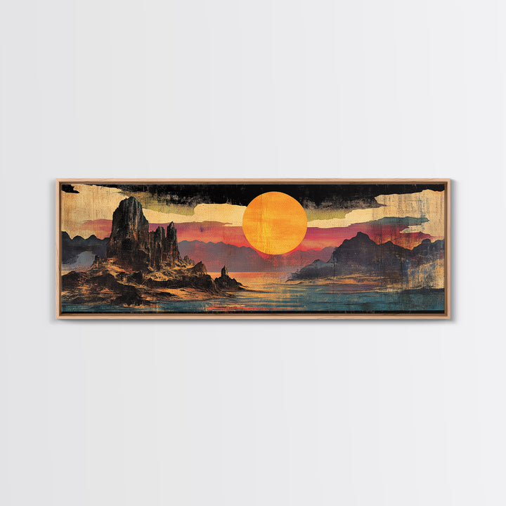 Orange Sun Over Desert Canyon Canvas Print, Southwestern Wall Art, Western Landscape Decor, Large Panoramic Wall Art For Home