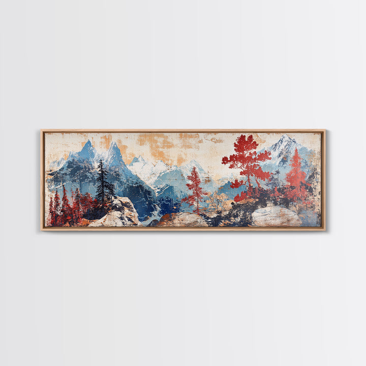 Alpine Peaks And Red Pines Canvas Print, Rustic Mountain Wall Art, Nature Wall Decor, Large Landscape Art, Cabin Decor, Home Decor
