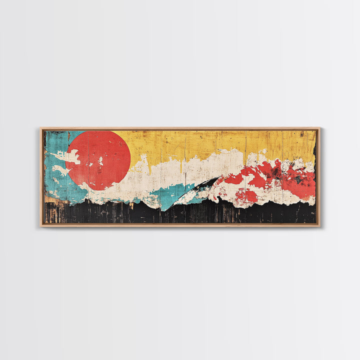 Abstract Red Sun Mountain Wall Art, Japanese Minimalist Canvas Print, Modern Wall Decor, Mid Century Decor, Large Wall Art