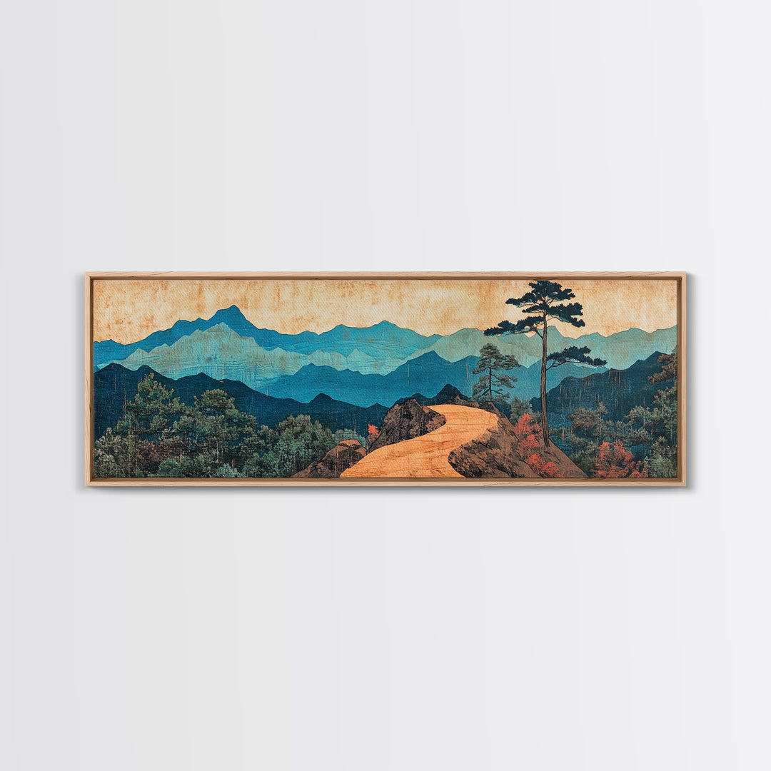 Winding Mountain Path Canvas Print, Blue Ridge Landscape Wall Art, Japanese Inspired Art, Large Panoramic Home Decor, Art Print