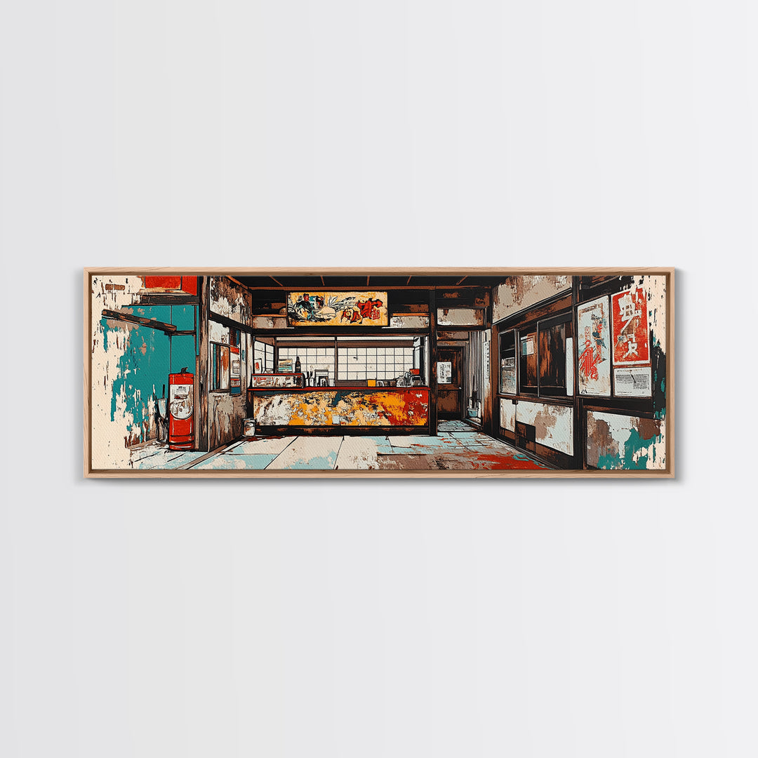 Retro Japanese Storefront Interior Wall Art, Urban Street Art, Japan Poster, Kitchen Decor, Restaurant Decor, Canvas Print