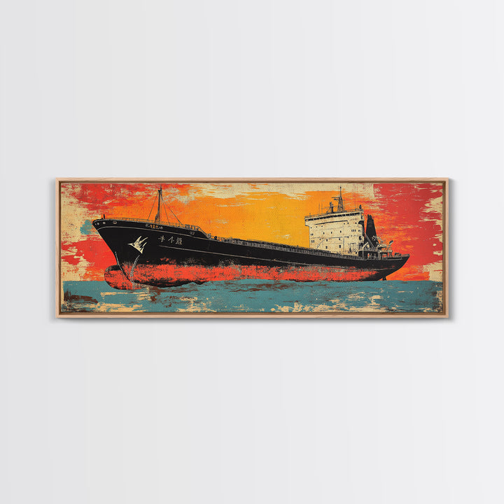 Orange Cargo Ship Seascape Canvas Print, Nautical Wall Art, Industrial Decor, Maritime Art, Ocean Wall Decor, Office Decor