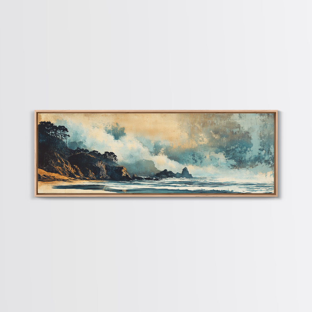 Stormy Coastal Waves And Dark Cliffs Canvas Print, Moody Seascape Wall Art, Ocean Decor, Beach House Living Room Art Print