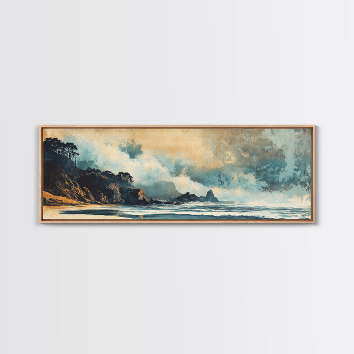 Stormy Coastal Waves And Dark Cliffs Canvas Print, Moody Seascape Wall Art, Ocean Decor, Beach House Living Room Art Print