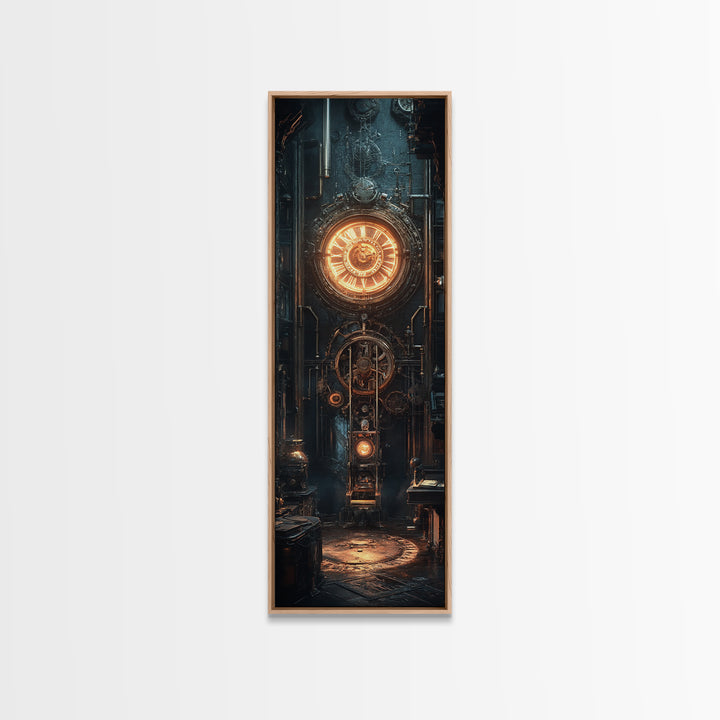 Massive Clockwork Door With Glowing Gears Wall Art, Steampunk Canvas Print, Industrial Sci Fi Decor For Office And Man Cave