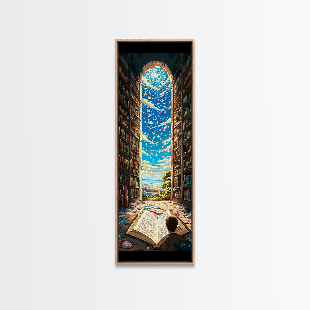 Open Book Library Arch With Birds Canvas Print, Book Lover Wall Art, Reading Nook Decor, Magical Home Office Artwork Gift