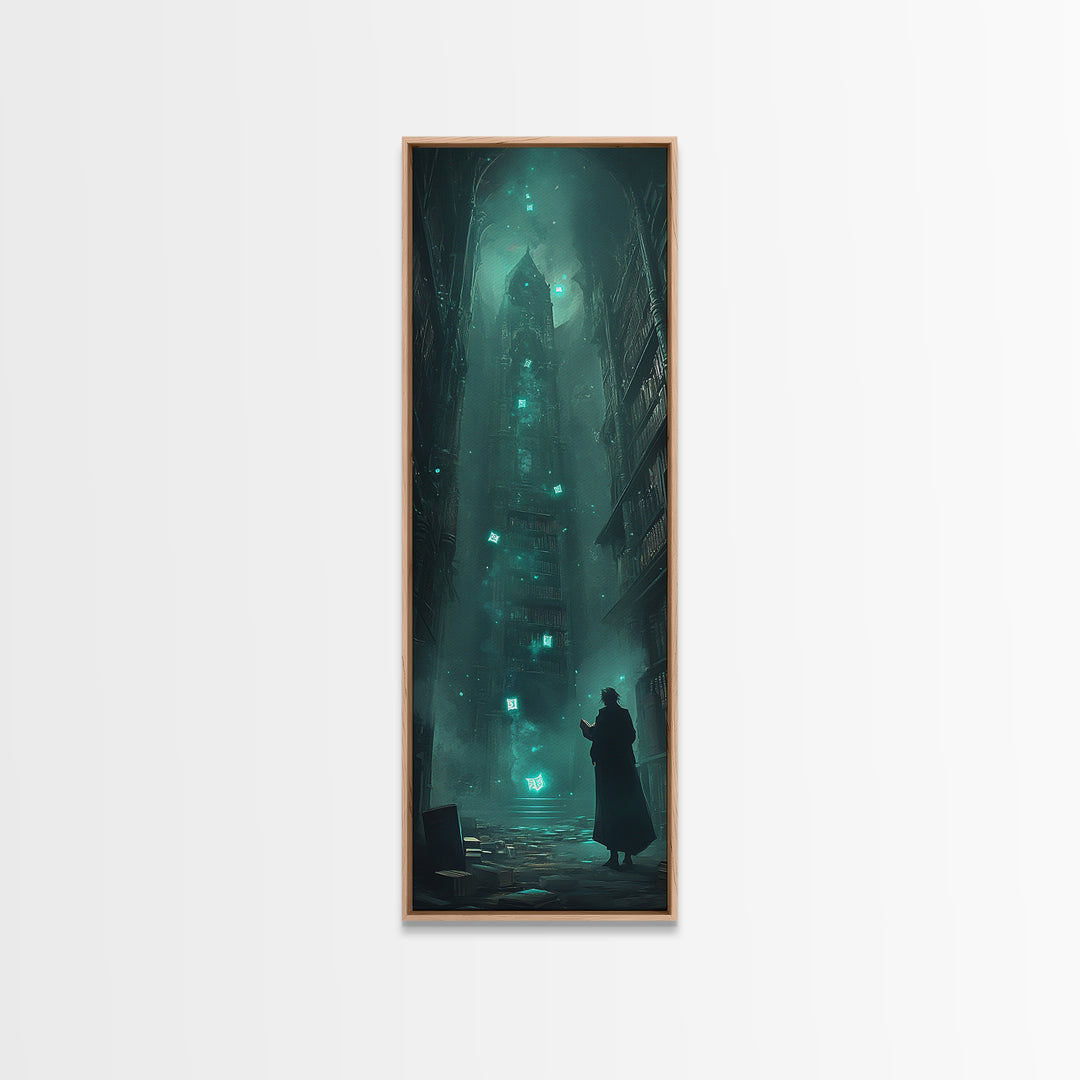 Dark Gothic Tower In Misty Alley Wall Art, Fantasy Cityscape Print, Moody Library Decor, Dark Academia Wall Decor Gift For Him