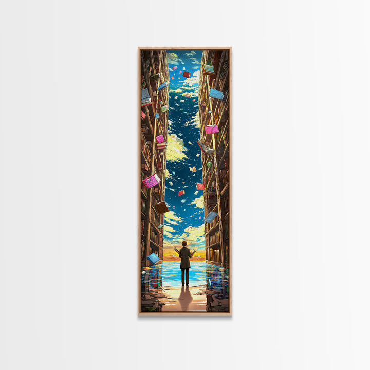 Endless Library Canyon With Flying Books Canvas Print, Book Lover Wall Art, Fantasy Library Decor, Reading Nook Gift For Readers