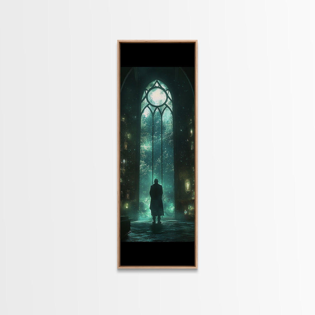 Mystical Gothic Library Window Wall Art, Dark Academia Fantasy Artwork, Moody Bookish Decor, Magical Reading Nook Print