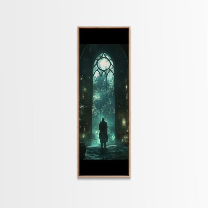 Mystical Gothic Library Window Wall Art, Dark Academia Fantasy Artwork, Moody Bookish Decor, Magical Reading Nook Print