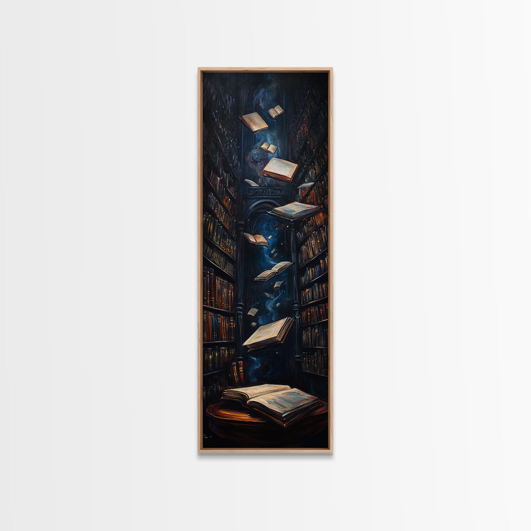 Dark Enchanted Library With Floating Books Wall Art, Gothic Bookish Decor, Dark Academia Print, Fantasy Reading Nook Gift