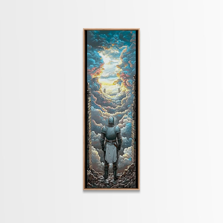 Armored Knight Before Radiant Cloud Portal Wall Art, Fantasy Castle Decor, Medieval Artwork, Inspirational Home Decor Gift