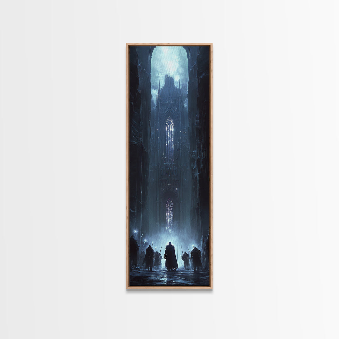 Moonlit Gothic Cathedral In Blue Mist Wall Art, Dark Fantasy Castle Canvas, Moody Medieval Decor, Dramatic Fine Art Print