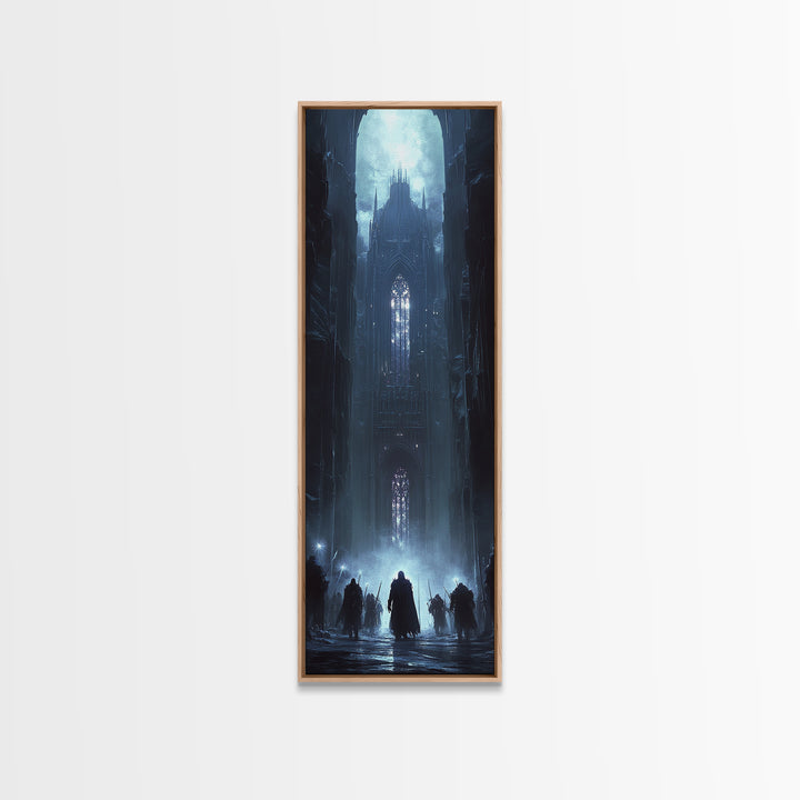 Moonlit Gothic Cathedral In Blue Mist Wall Art, Dark Fantasy Castle Canvas, Moody Medieval Decor, Dramatic Fine Art Print