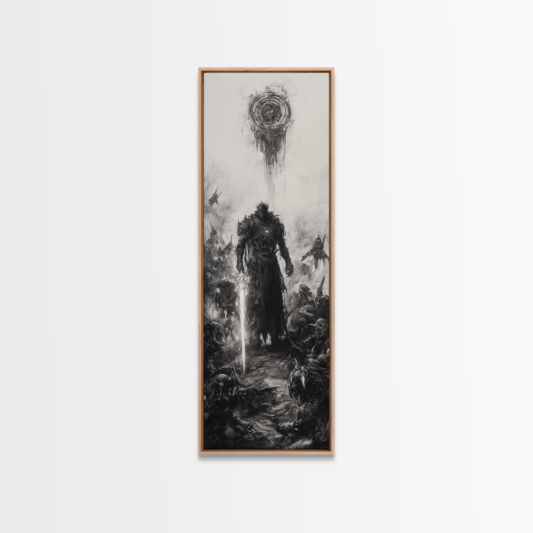 Dark Spiked Warrior Battlefield Wall Art, Gothic Fantasy Canvas Print, Black And White Surreal Art, Medieval Game Room Decor