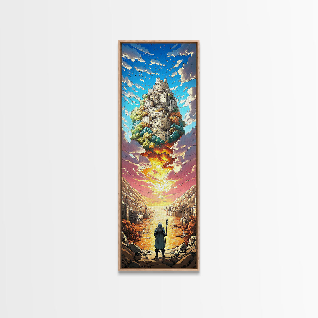 Floating Castle Sunset Canvas Print, Epic Fantasy Wall Decor, Medieval Kingdom Art, Magical Landscape Living Room Decor Gift