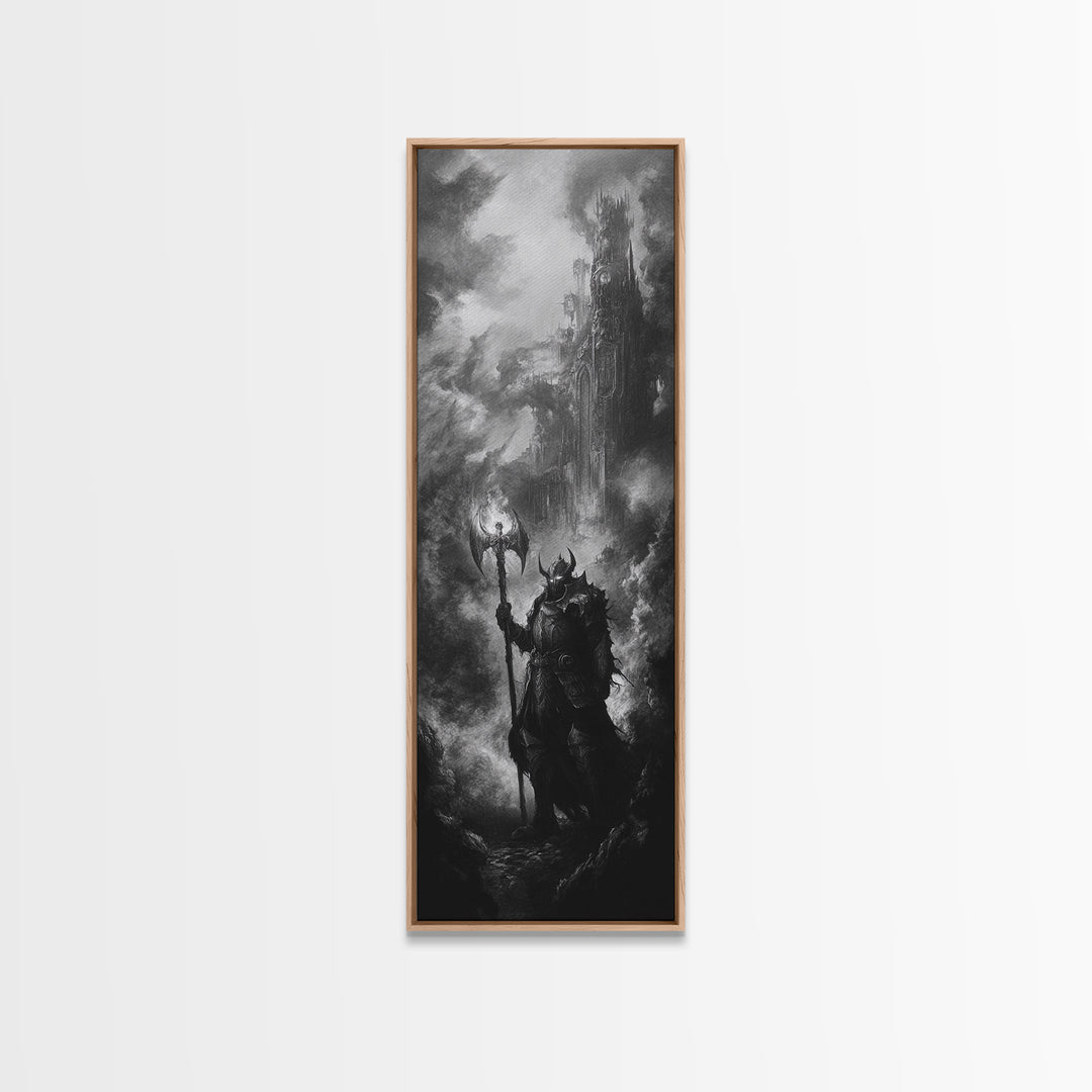 Black And White Dark Wizard Wall Art, Gothic Fantasy Canvas Print, Medieval Castle Decor, Moody Sorcerer Office Art Print