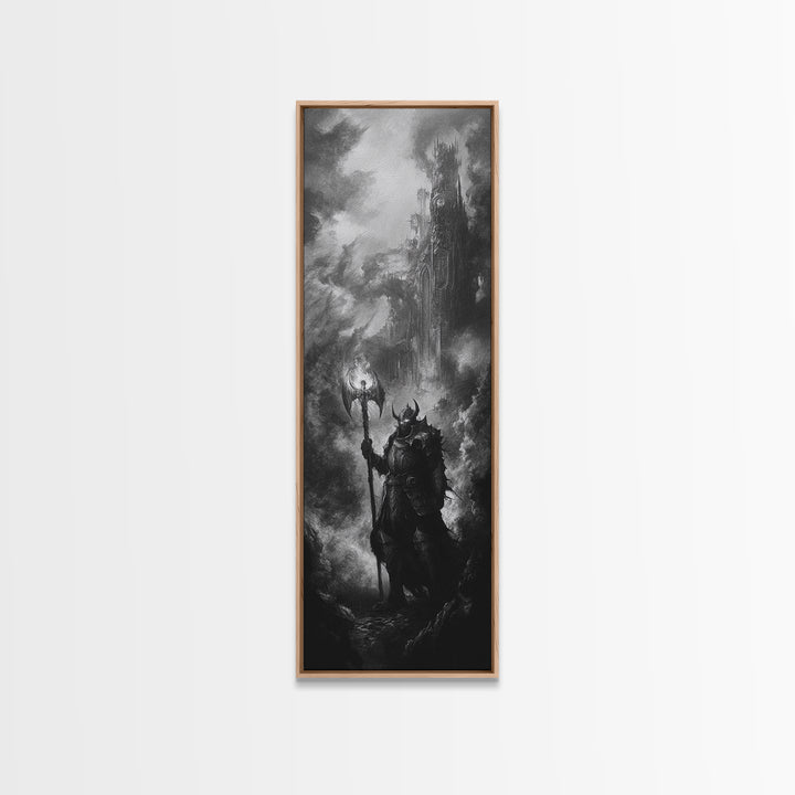 Black And White Dark Wizard Wall Art, Gothic Fantasy Canvas Print, Medieval Castle Decor, Moody Sorcerer Office Art Print