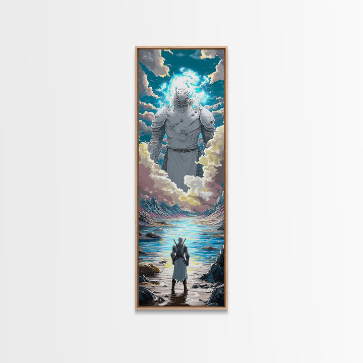 Colossal Cloud Guardian Over Alpine Lake Framed Canvas Print, Fantasy Wall Art, Celestial Decor, Statement Artwork Gift For Him