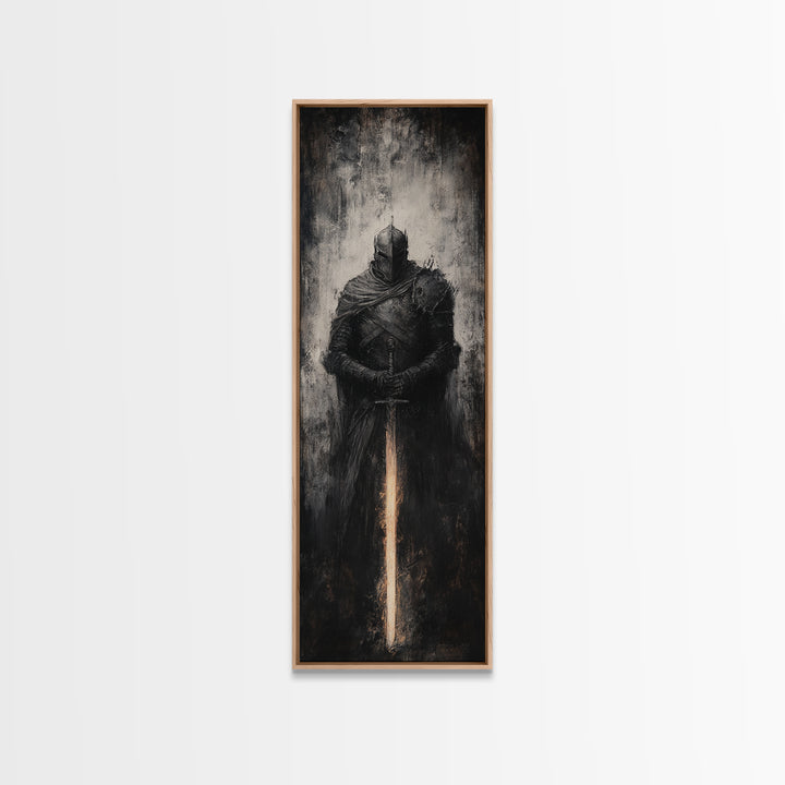 Dark Armored Knight With Glowing Sword Wall Art, Gothic Fantasy Canvas Print, Medieval Warrior Decor For Man Cave Office Decor