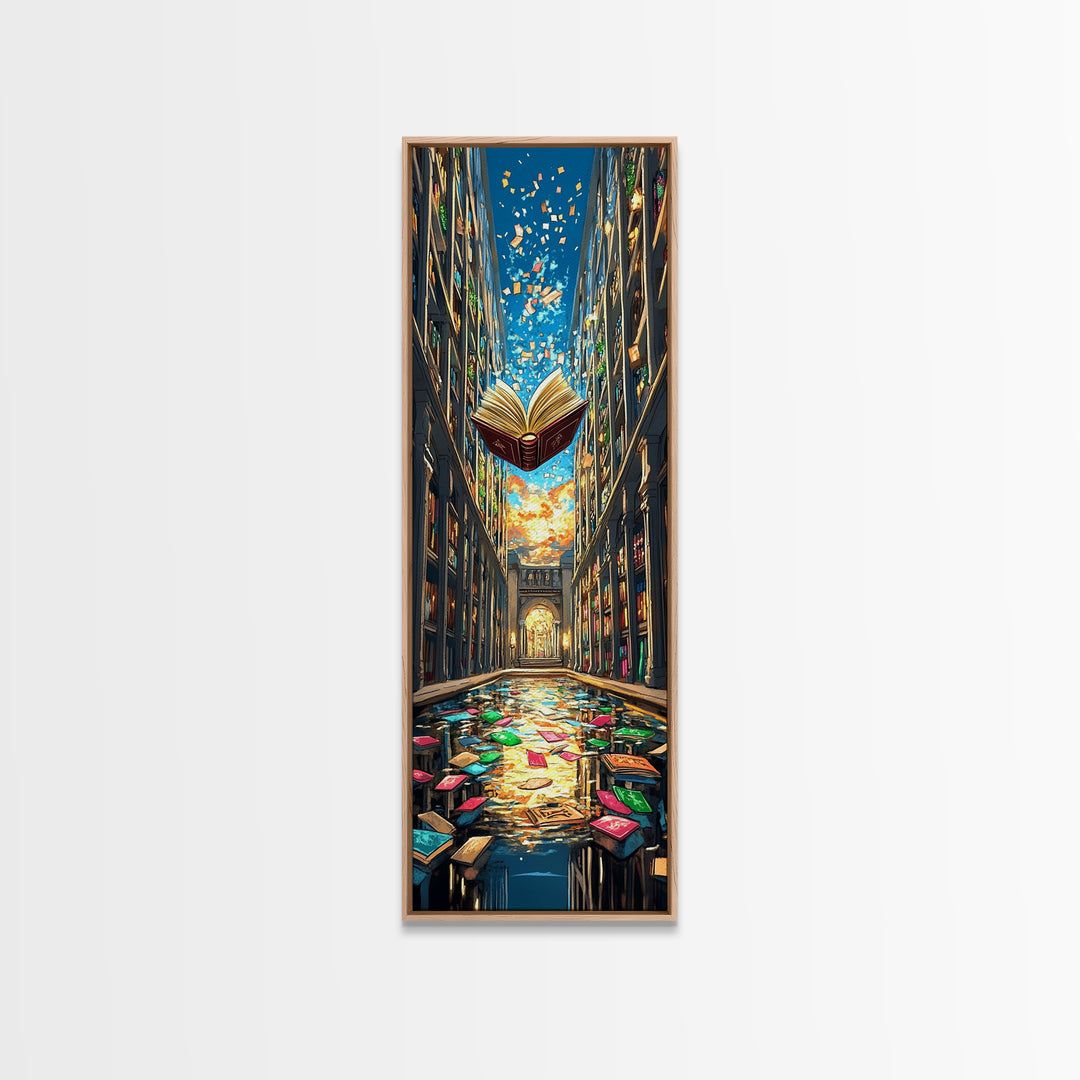 Floating Open Book In Enchanted Library Wall Art, Fantasy Reading Nook Decor, Book Lover Gift, Magical Home Decor Print Art