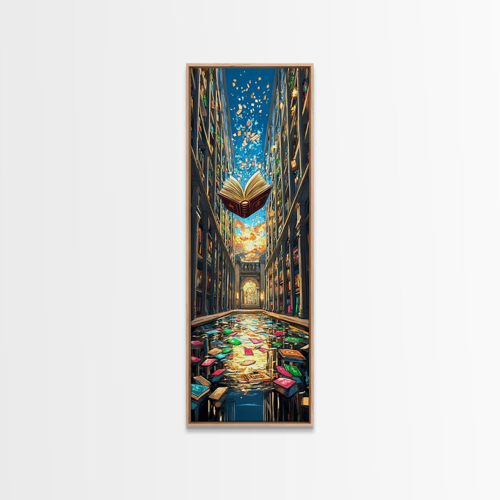 Floating Open Book In Enchanted Library Wall Art, Fantasy Reading Nook Decor, Book Lover Gift, Magical Home Decor Print Art