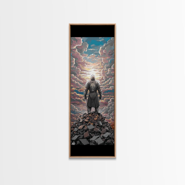 Armored Wanderer Above Cloud Sea Canvas Print, Dark Fantasy Wall Decor, Knight Artwork, Epic Adventure Gift For Him, Office Art