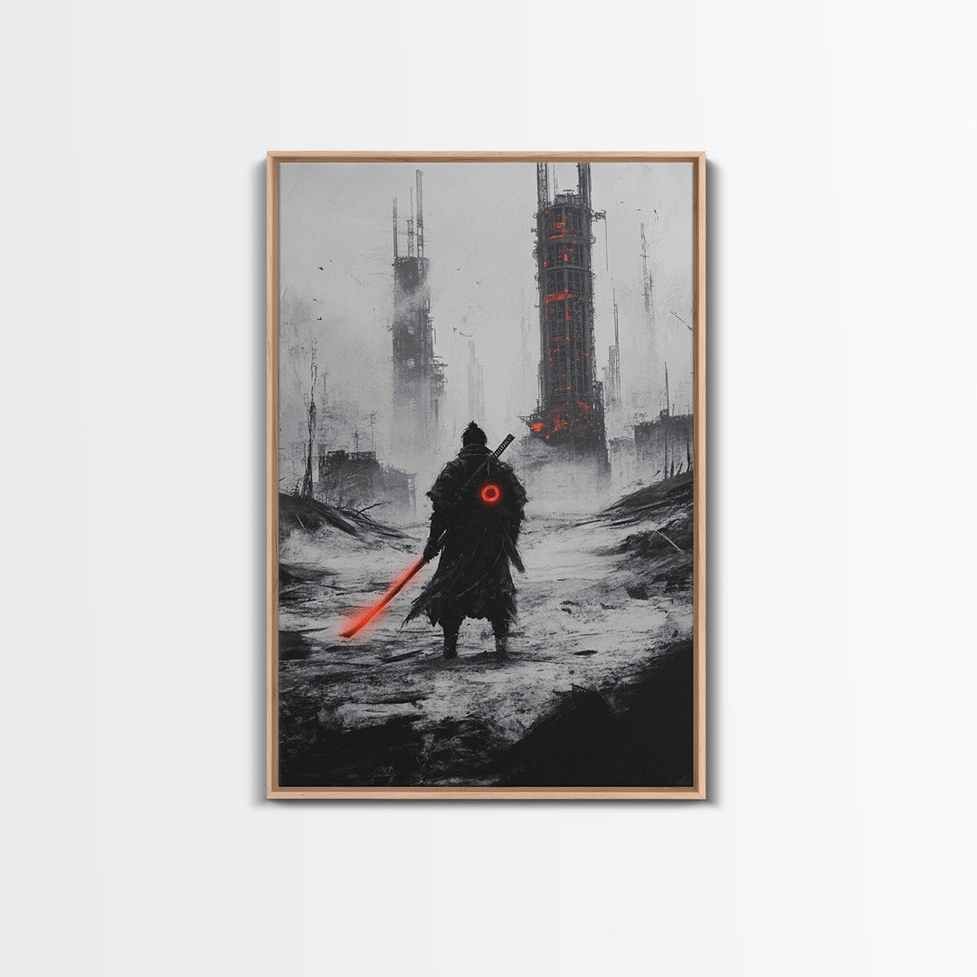Dark Cyberpunk Warrior In Snowy Dystopian City Wall Art, Sci Fi Fantasy Poster, Futuristic Office Decor, Gamer Room Gift For Him