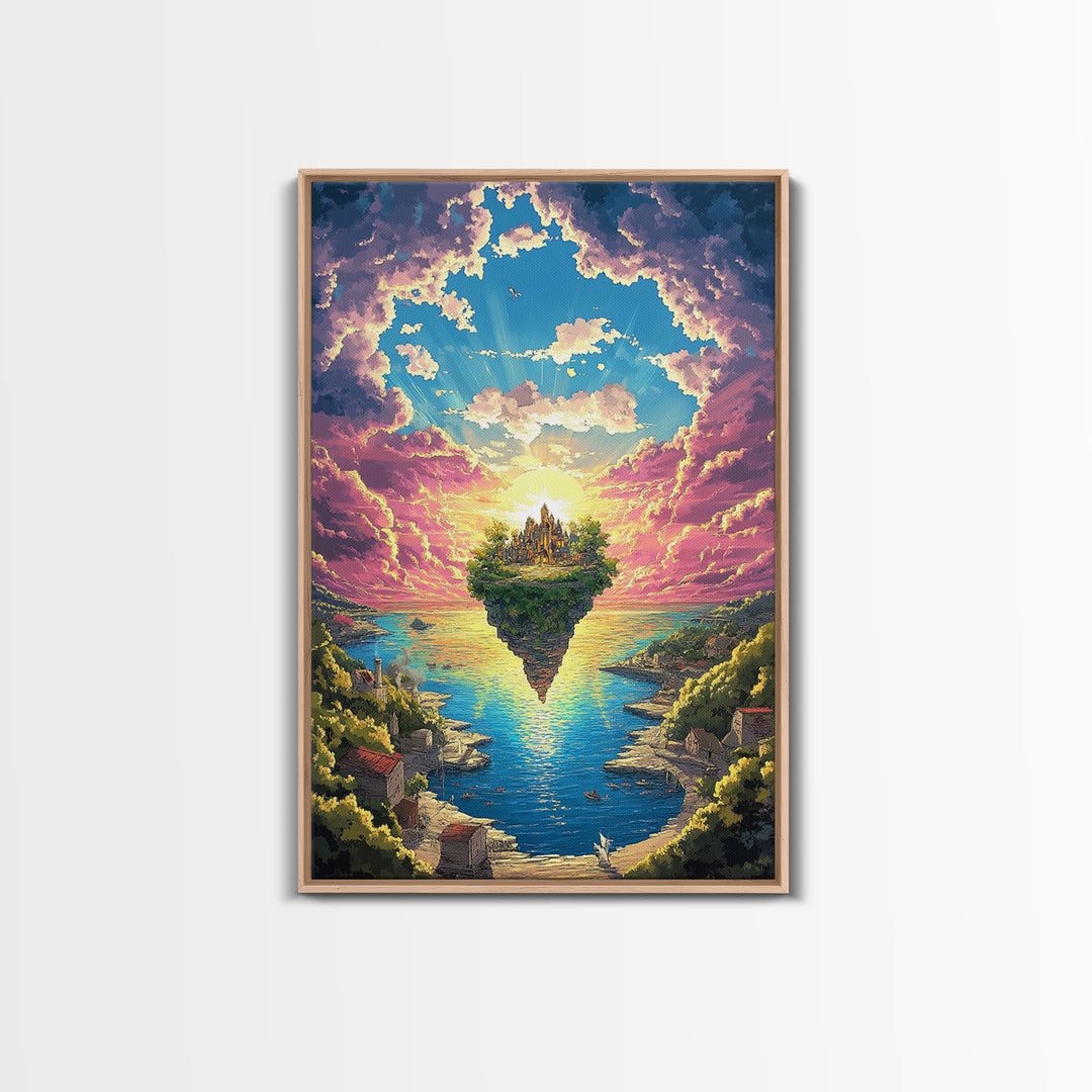 Floating Island Castle At Sunrise, Fantasy Canvas Print, Coastal Landscape Wall Decor, Whimsical Living Room Art Gift Idea